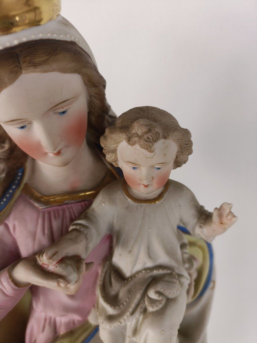 L French Antique Bisque Statue Virgin Mary Lady Madonna Infant Polychrome Antiqu photo buy