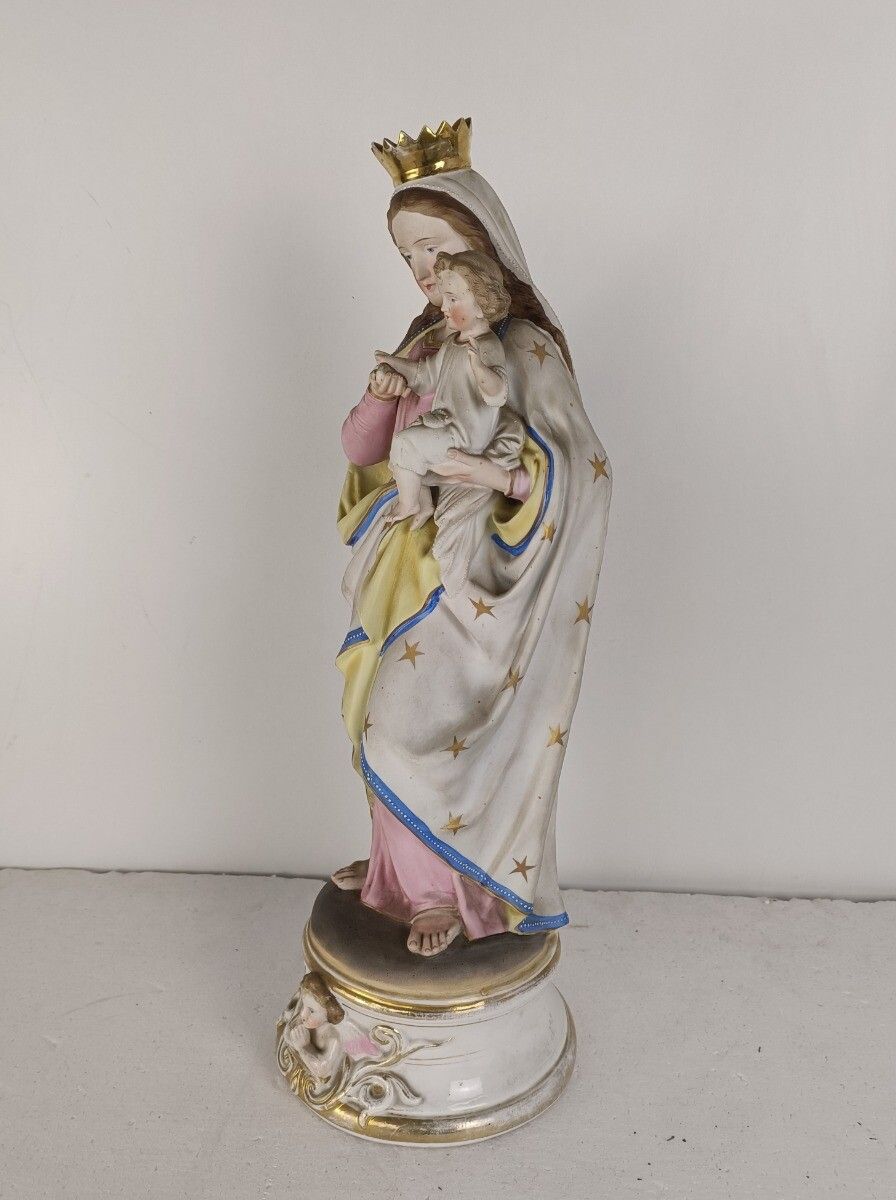 photo for sale L French Antique Bisque Statue Virgin Mary Lady Madonna Infant Polychrome Antiqu