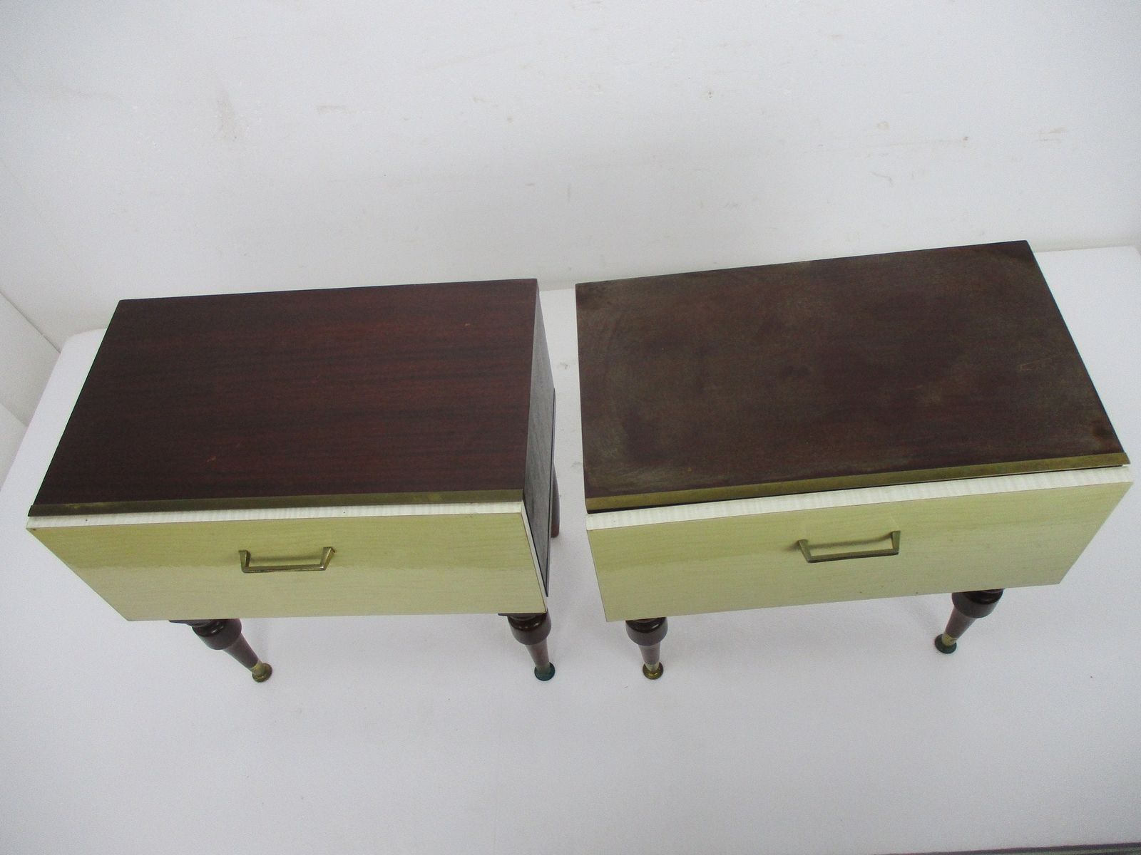Pair Couple Double Vintage Nightstands End Tables Mid Century Modern Wood Retro photo for sale