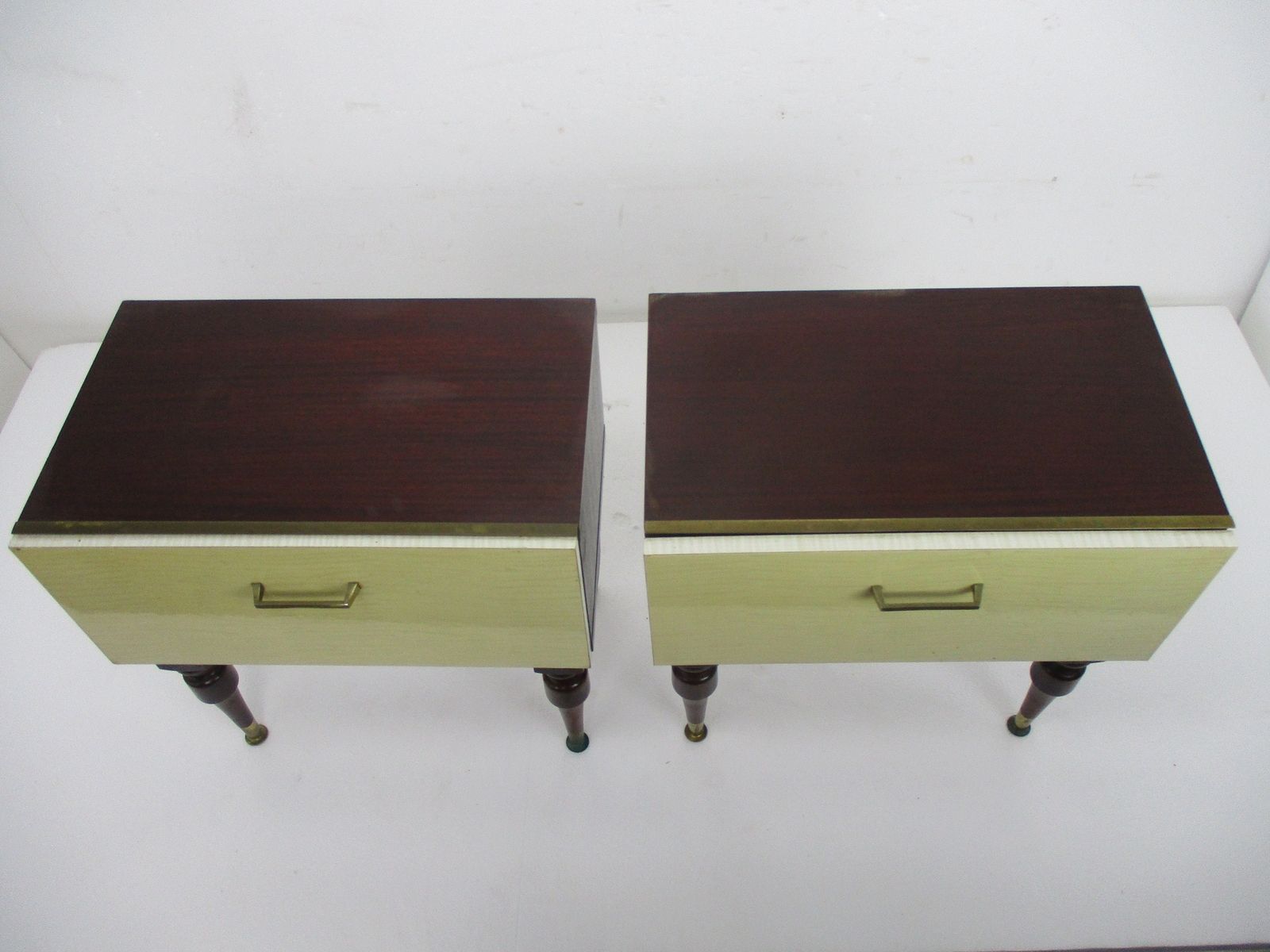 Pair Couple Double Vintage Nightstands End Tables Mid Century Modern Wood Retro photo vinterior