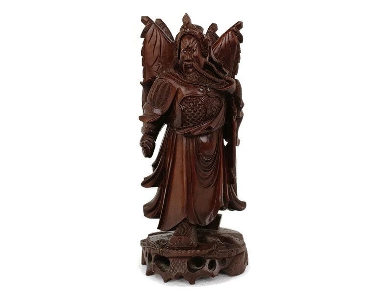 Chinese Rosewood Hand Carved Wooden Figurine Sculpture Winged Warrior
