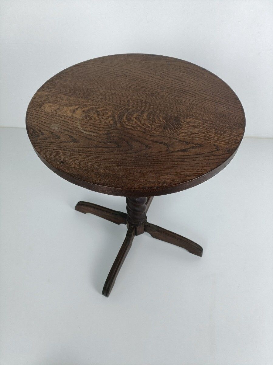 Round Barley Twist Hand Carved Wooden Side Table Pedestal, Plant Stand Barn Styl photo buy