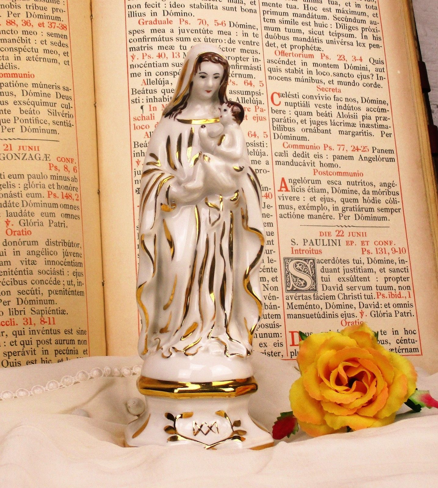 Antique 1900 Vieux Paris Porcelain Bisque  Statue Virgin Mary Infant Jesus 8.66" photo for sale