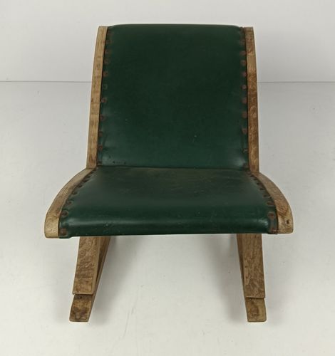 Footstool Rocking Ottoman Foot Rest Wooden Legs  Faux Leather Vintage Retro Hob photo for sale