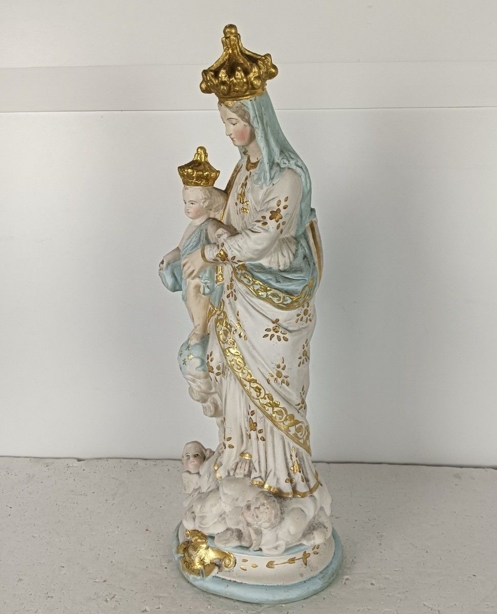 Beautiful Statue Our Lady Of Victory Victoire France Plaster Infant Jesus Angels photo buy