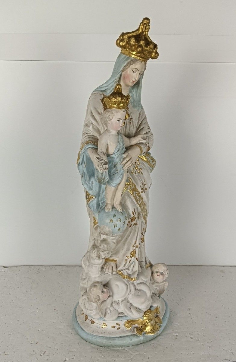 photo for sale Beautiful Statue Our Lady Of Victory Victoire France Plaster Infant Jesus Angels