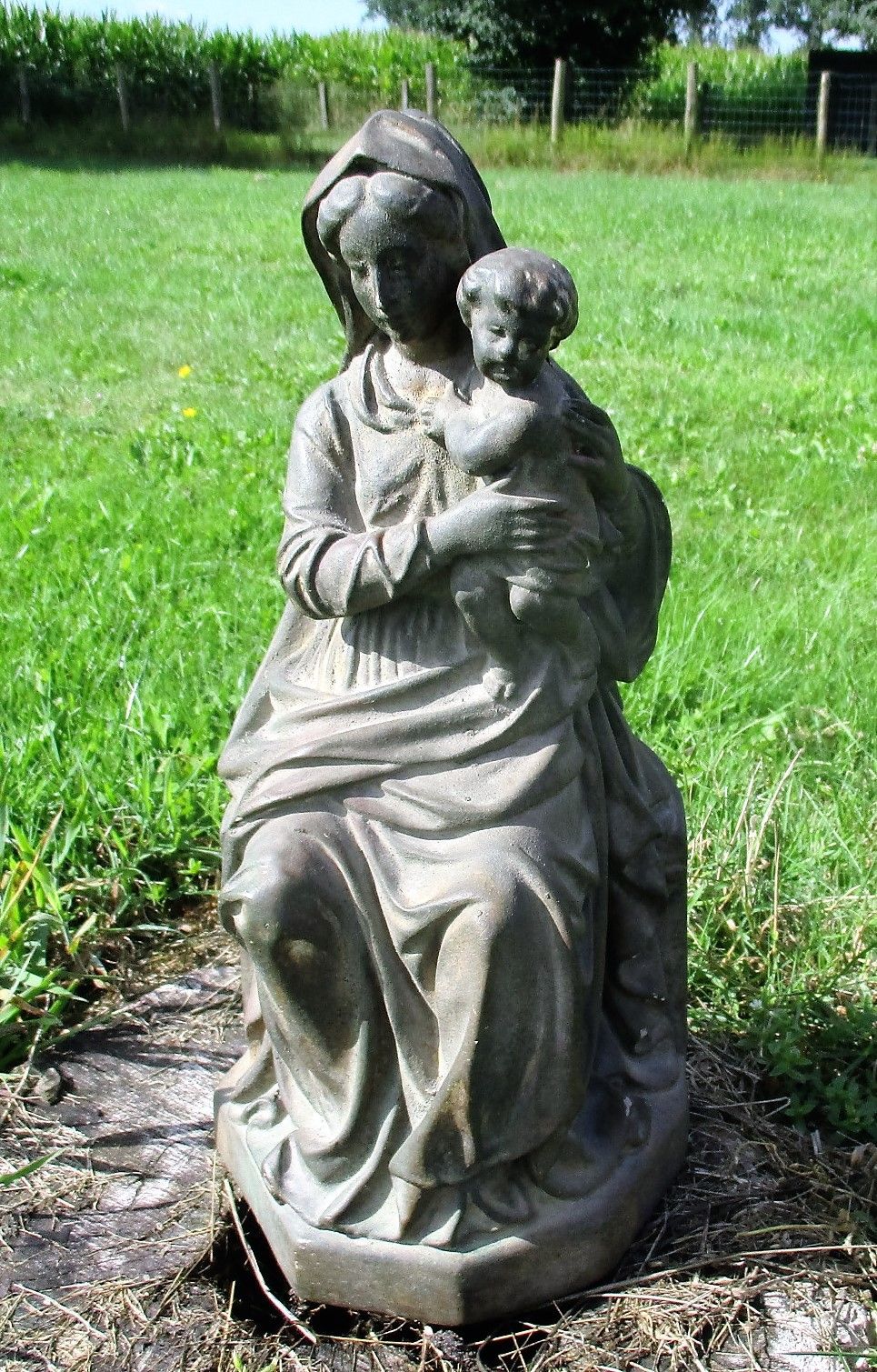 Large Statue Virgin Mary Madonna Holy Mother Infant Child Plaster 17.32"
