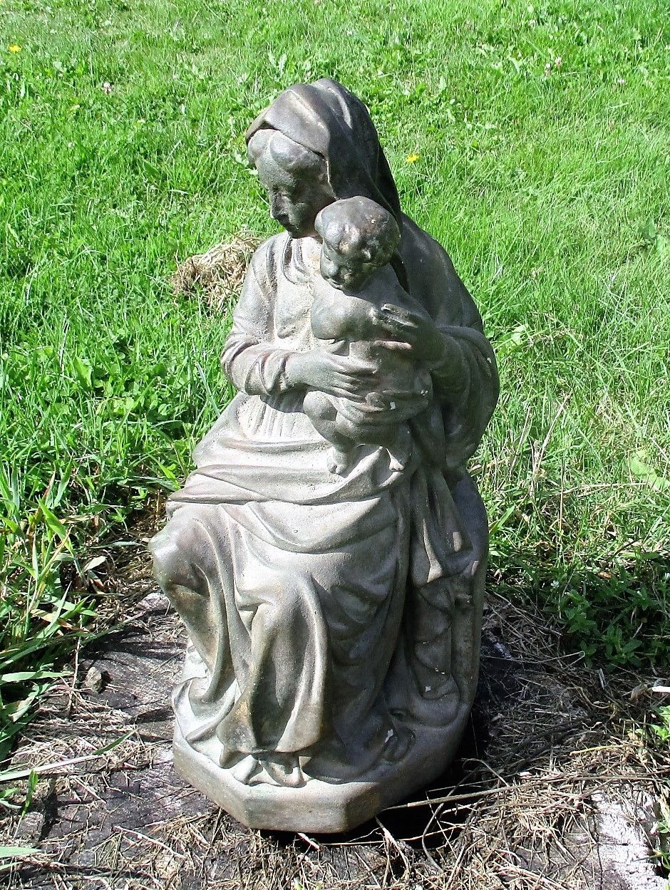 Large Statue Virgin Mary Madonna Holy Mother Infant Child Plaster 17.32" photo for sale