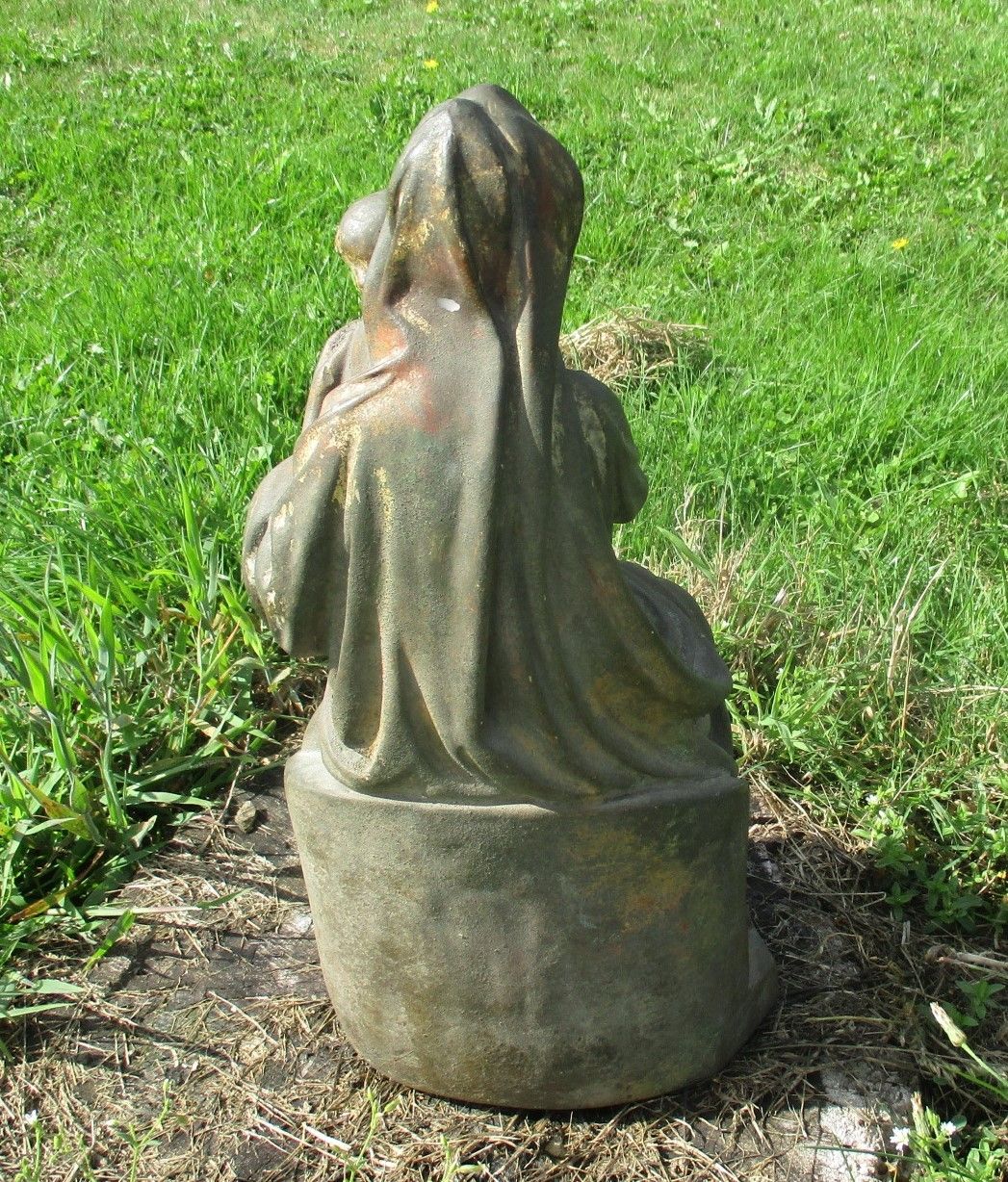 Large Statue Virgin Mary Madonna Holy Mother Infant Child Plaster 17.32" photo buy