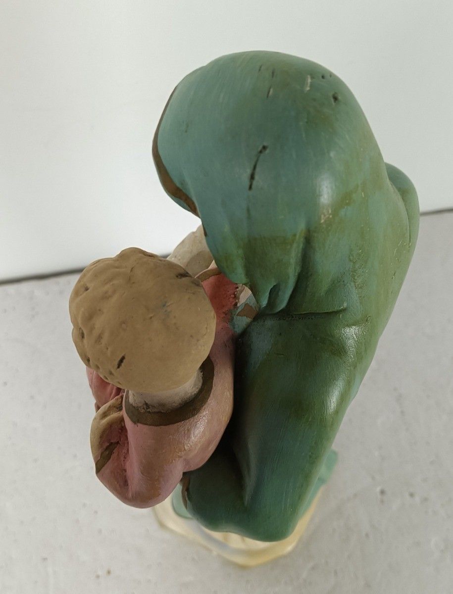 photo for sale Antique Statue Madonna Virgin Mary Threading On Snake  With Infant Plaster Polyc