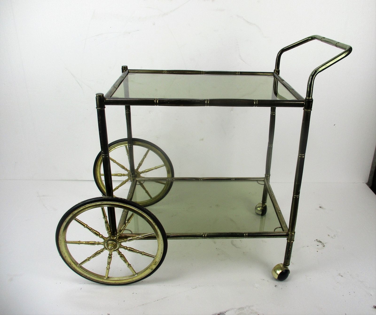 Bar Cocktail Tea Cart Trolley Hollywood Regency Kitchen Island Brass Bamboo Styl photo Furniture