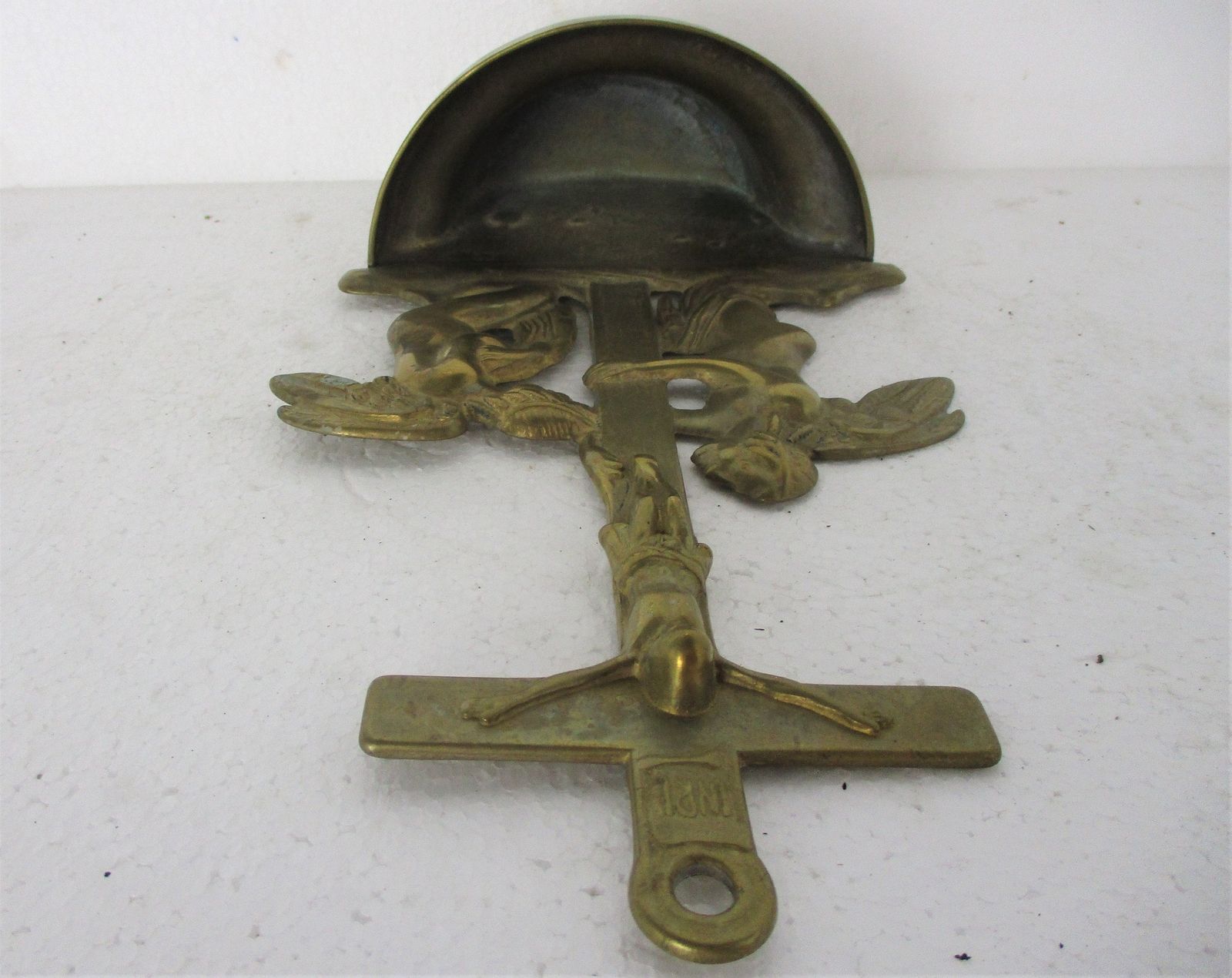 Vintage Large Brass Holy Water Font Angels Crucifix Cross Jesus Wall Hanging photo buy
