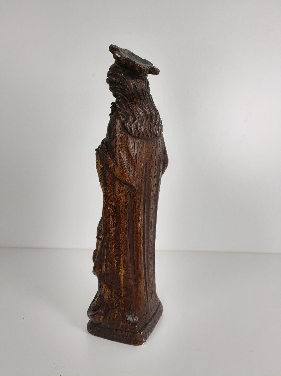 Large Statue Art Deco Brown Plaster Madonna Virgin Mary With Infant Jesus photo Art