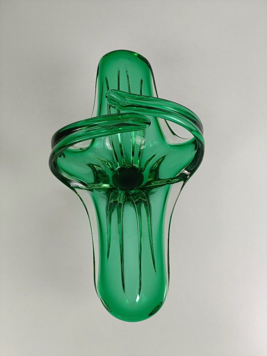 Italian Green  Bowl Dish Centerpiece Murano Seguso Art Glass Modernist Vintage photo Home Decor