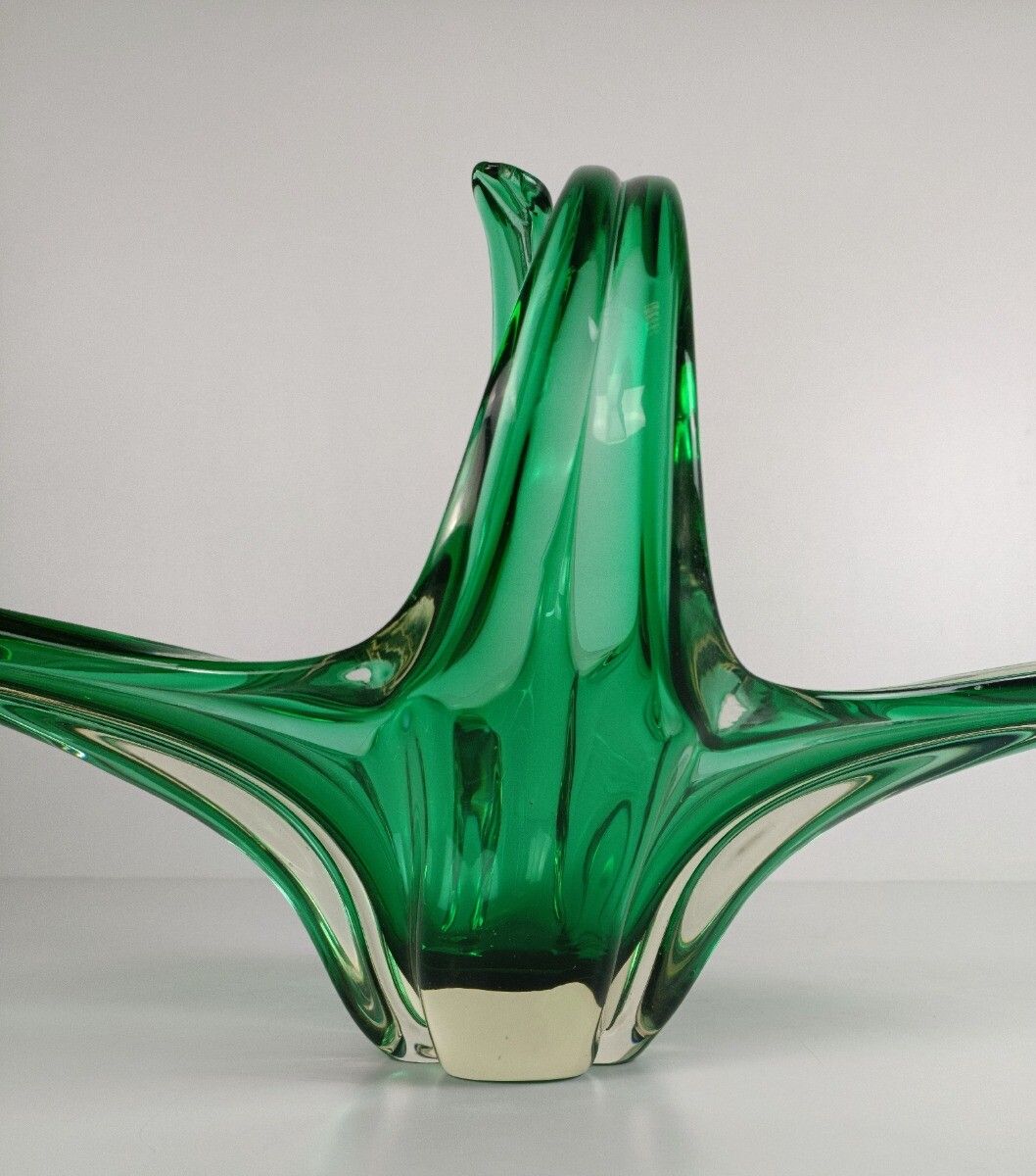 Italian Green  Bowl Dish Centerpiece Murano Seguso Art Glass Modernist Vintage photo vinterior