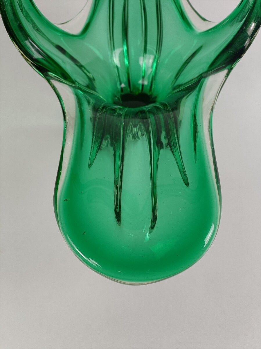 Italian Green  Bowl Dish Centerpiece Murano Seguso Art Glass Modernist Vintage photo vintage