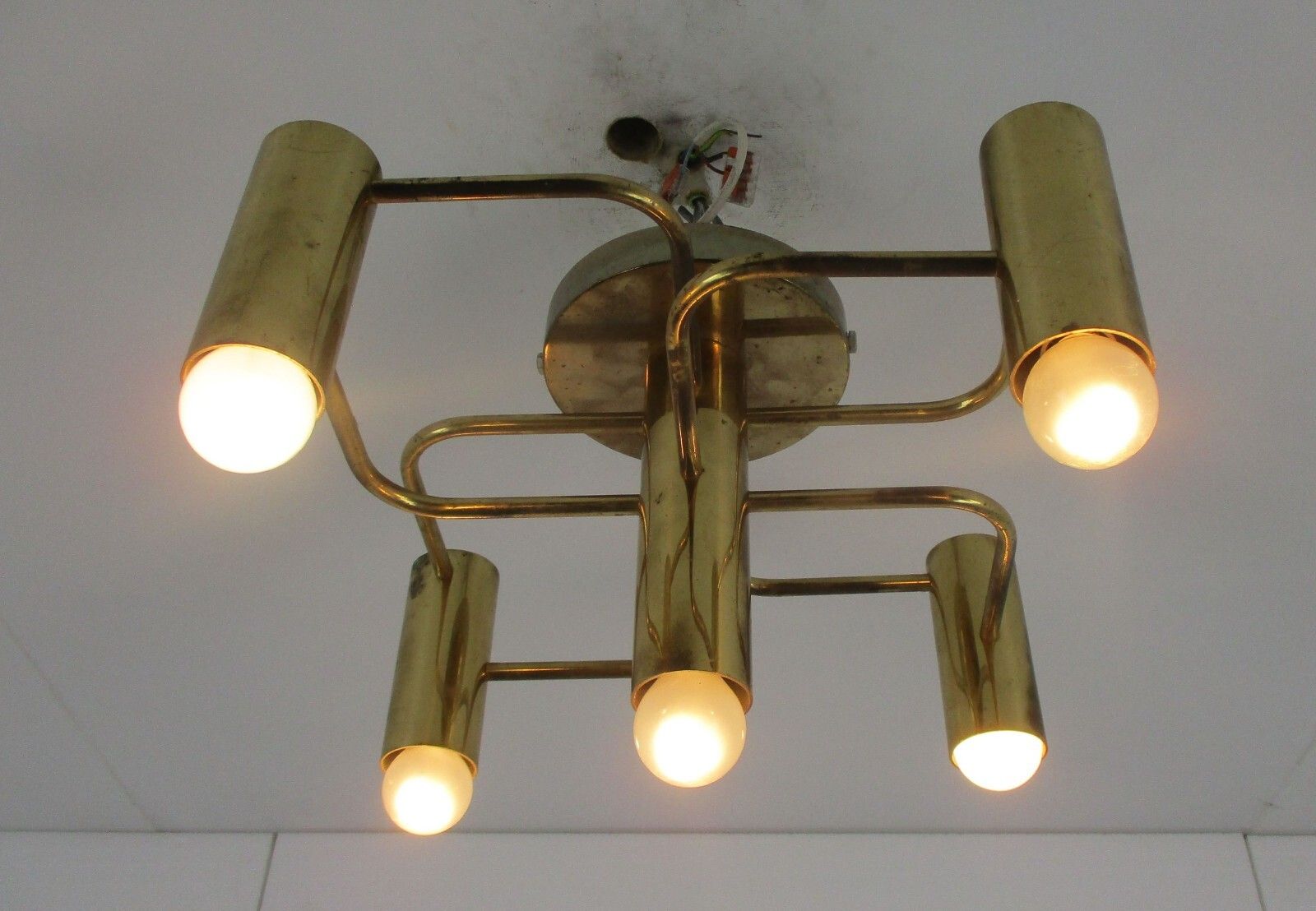 Mid Century Modern 1960s Gold Metal Chandelier 5 Lights Boulanger Sciolari photo furniture