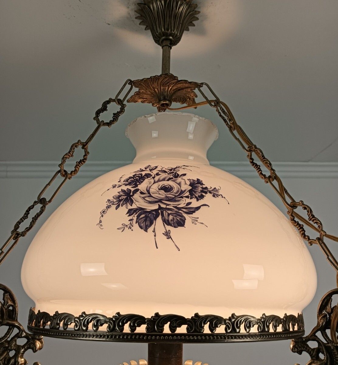 Gorgeous Delft  Chandelier Blue White With Lampe Belge Antique French Country St photo buy
