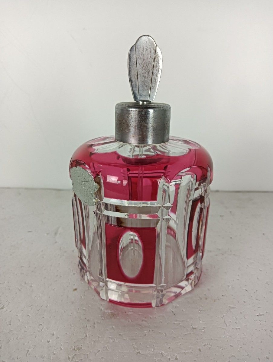 Perfume Bottle Atomizer Vintage  Signed Val St Lambert Belgium Crystal Cranberry photo 129.0
