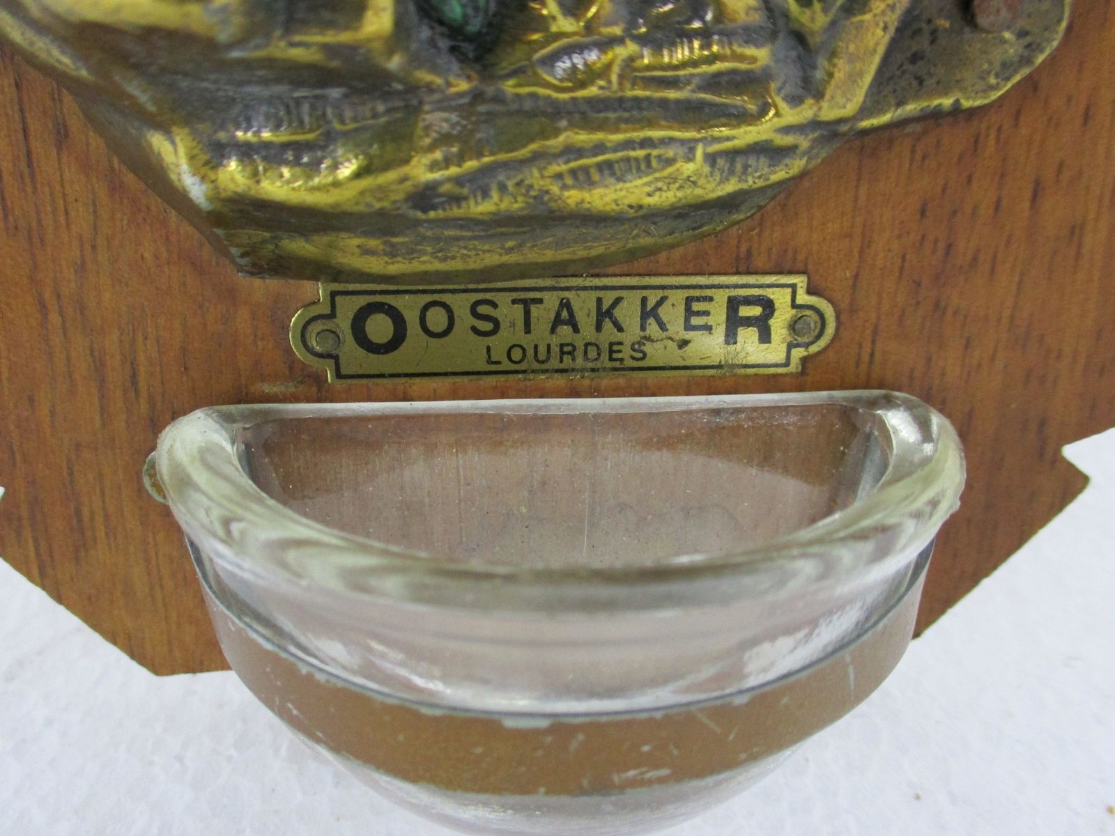 Art Deco Wall Holy Water Font Vessel  Blessed Virgin Mary  Little Girl Brass On photo for sale
