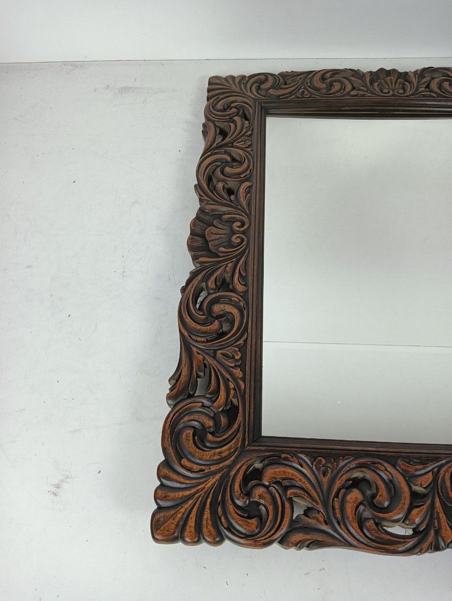 Large Mirror Hallway Bathroom Bedroom Hand Carved Wood Antique photo for sale