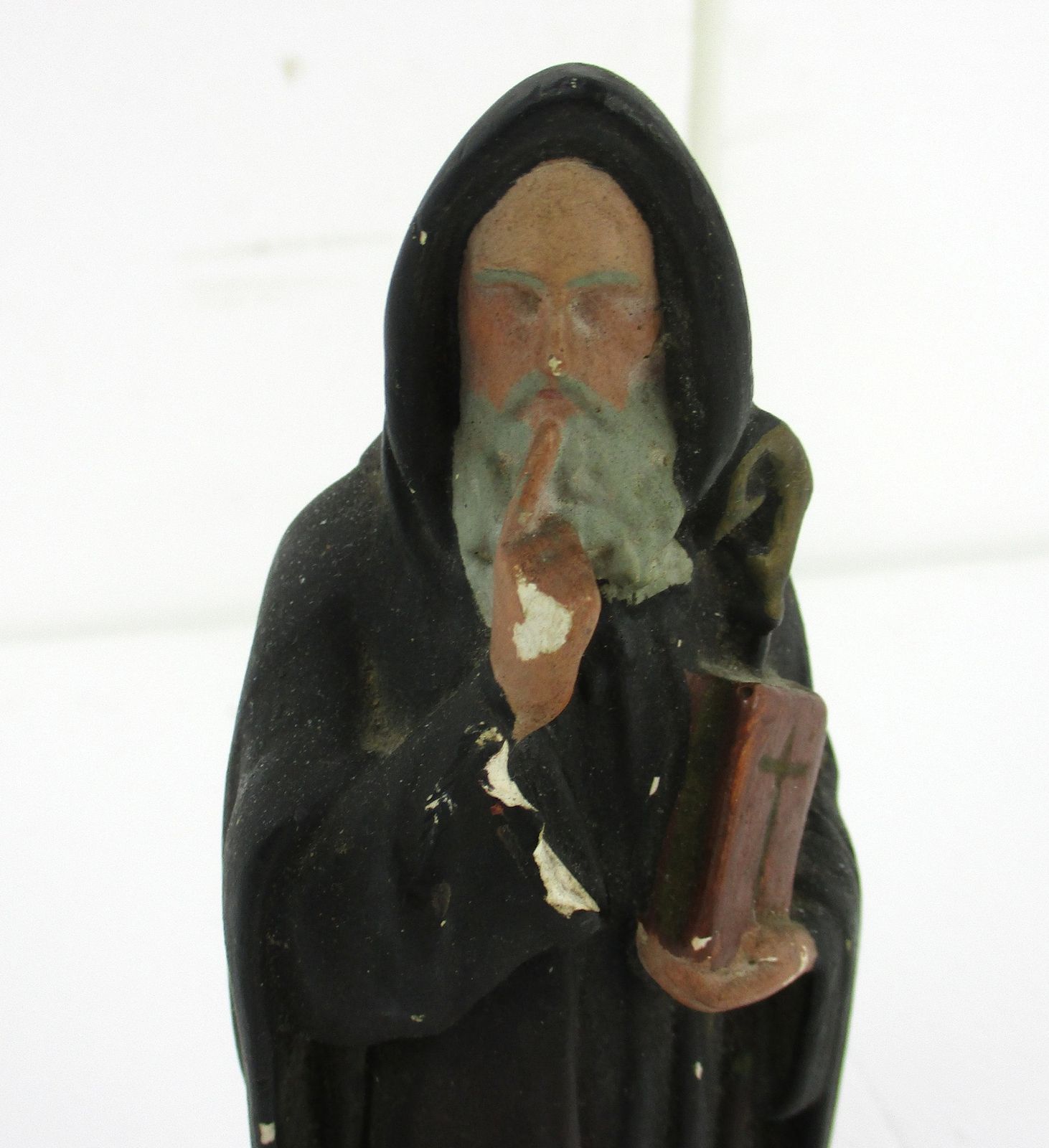 Vintage Statue Figurine St Saint Benedict Of Nursia Raven Plaster Gothic Htf 8.6 photo furniture