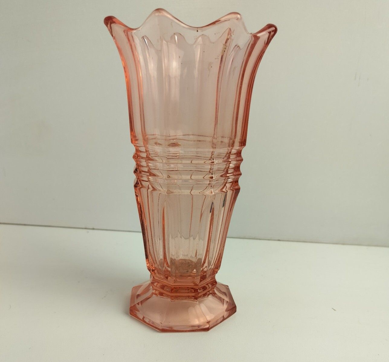 Antique Art Deco  Pink Depression Glass Vase Beautiful Collector photo furniture