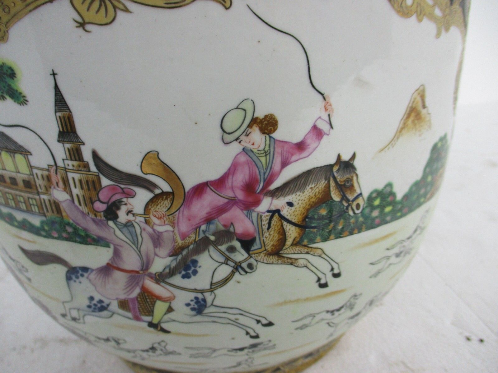 Antique Planter Flower Pot Jardiniere  Limoges Sèvres Style Chinoiserie Hunters photo 427.0