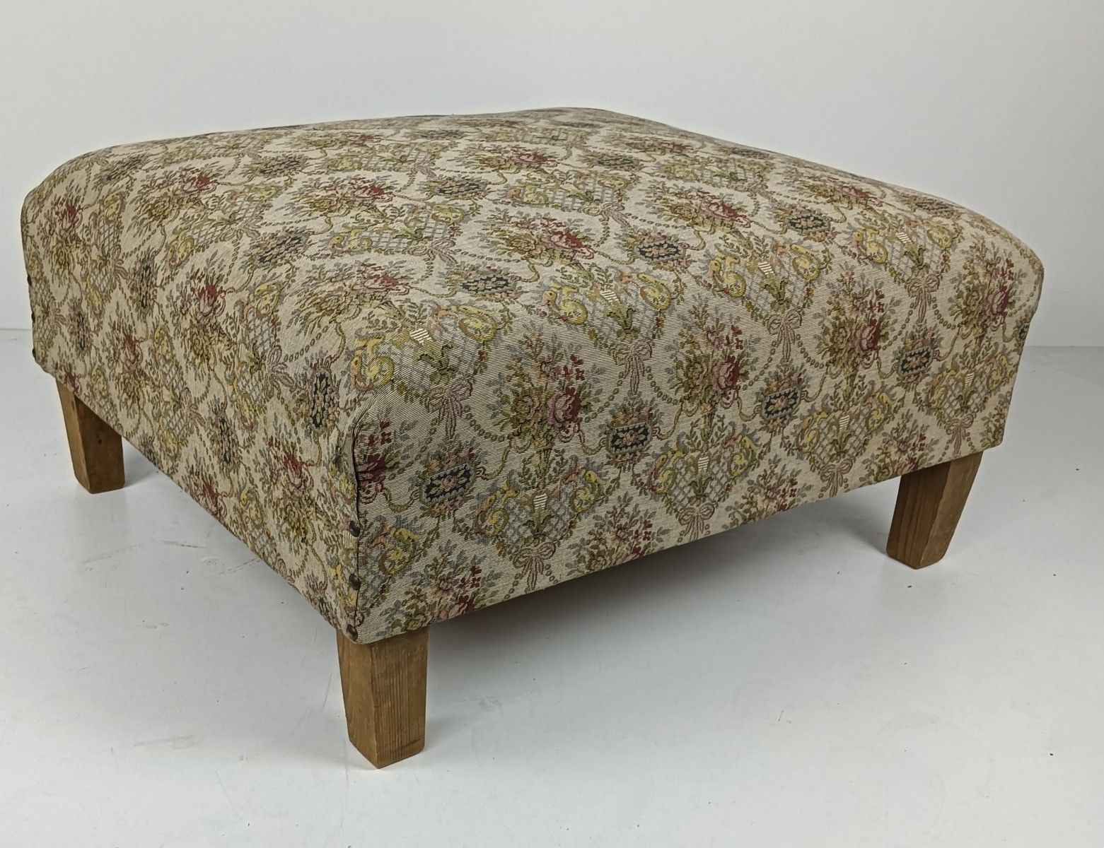 Antique Footstool Ottoman  Wood Foot Rest 20th Century Hobnails Gorgeous Large P photo vintage