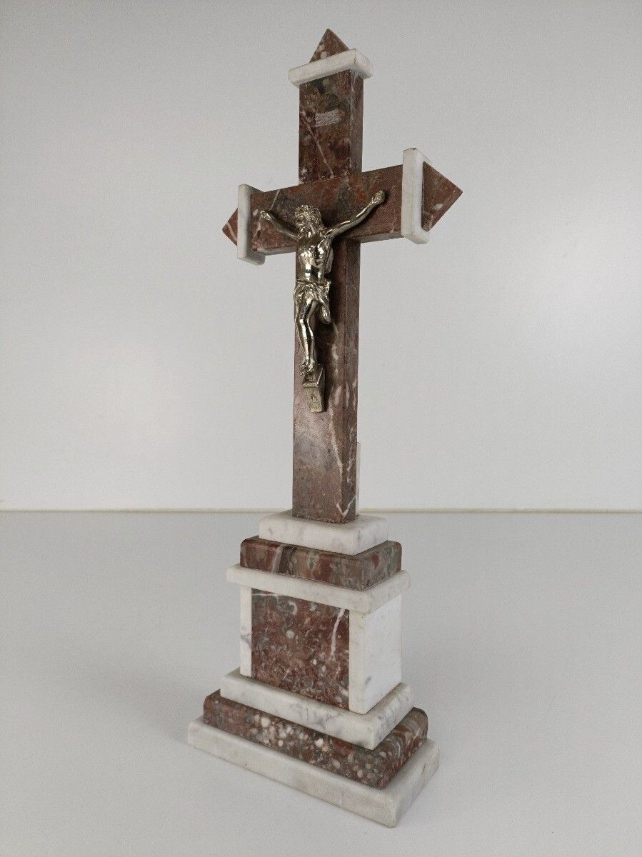 Antique Ornate Marble Onyx Jesus Christ Cross Cross Table Standing Crucifix Art photo Art