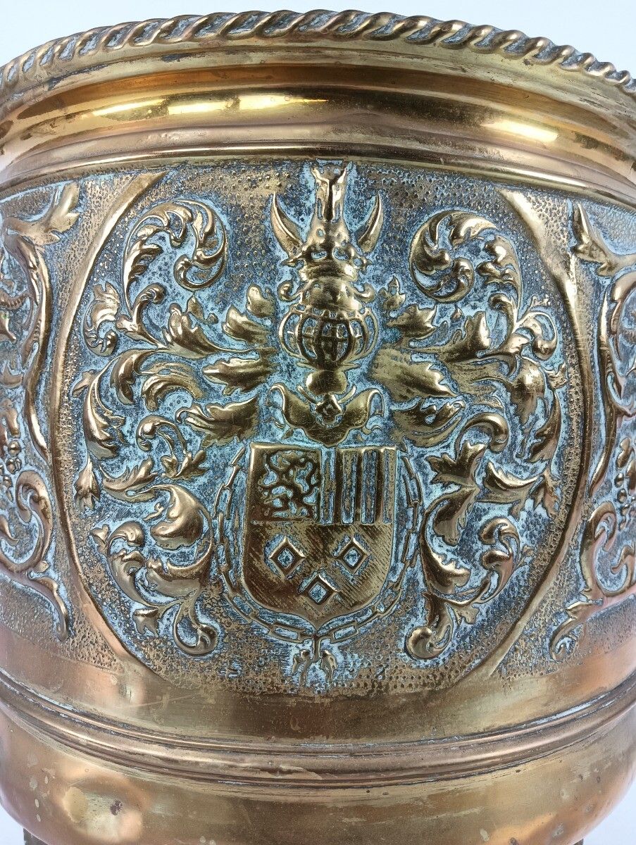 Home Decor Stunning Antique Kettle Brass Ornate Planter 19th Century Deer Hunting Scenes Co photo