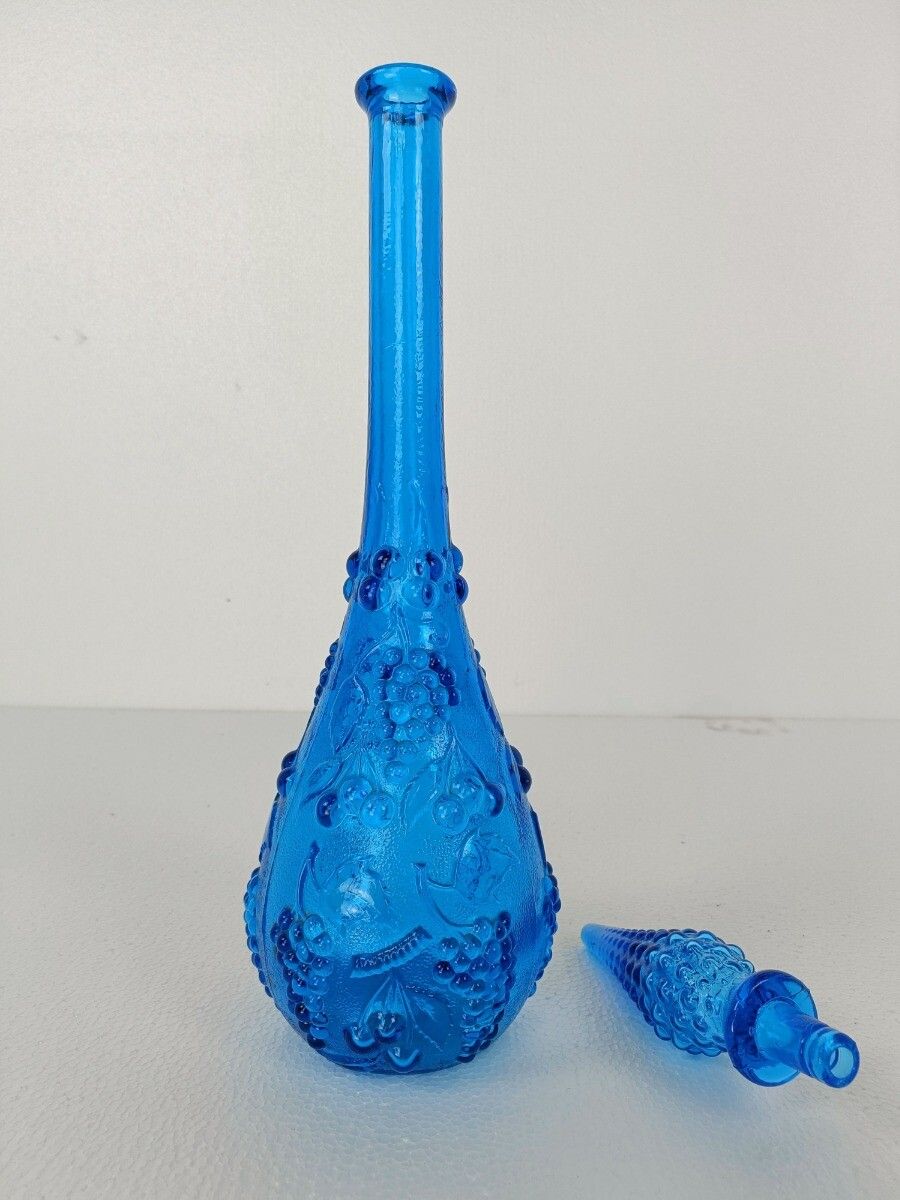 Art Bubbled Glass  Blue  Empoli  Bottle Italian Grapes Rare Color Collector Pop photo Home Decor
