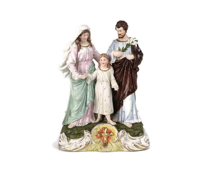 Statue Holy Family Porcelain Saint Joseph Infant Jesus Virgin Mary Vintage Polyc