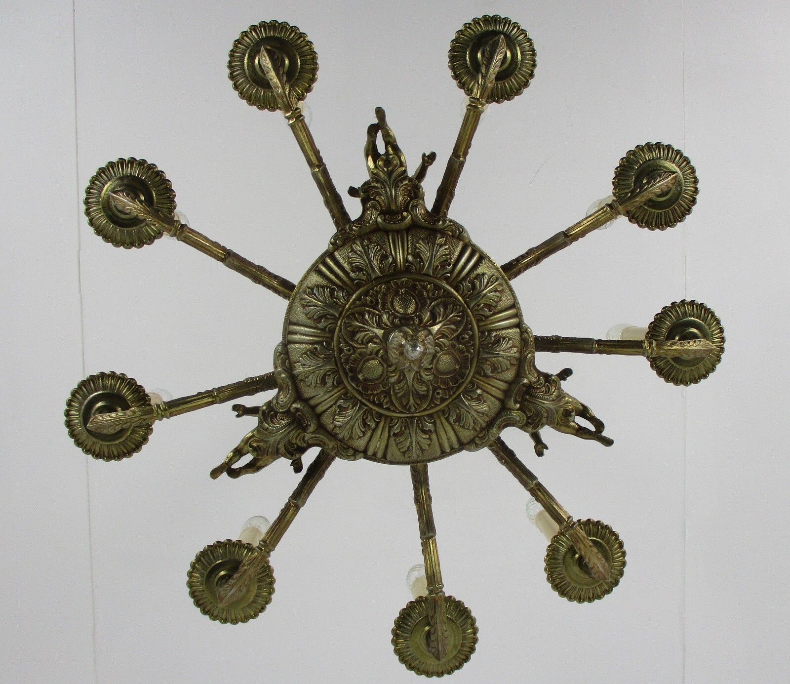photo furniture Stunning Chandelier 9 Lights Arm Putti Hollywood Regency Ornate Brass