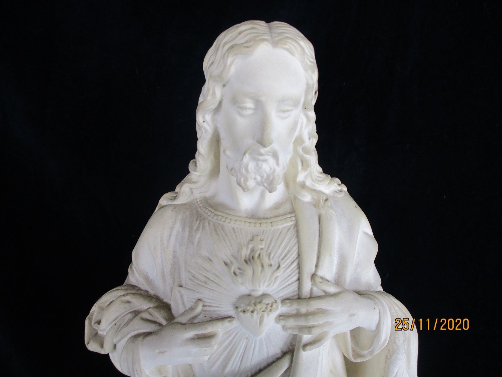 Antique Statue Jesus Christ Savior Sacred Holy Heart Plaster White Art Deco 1920 photo furniture