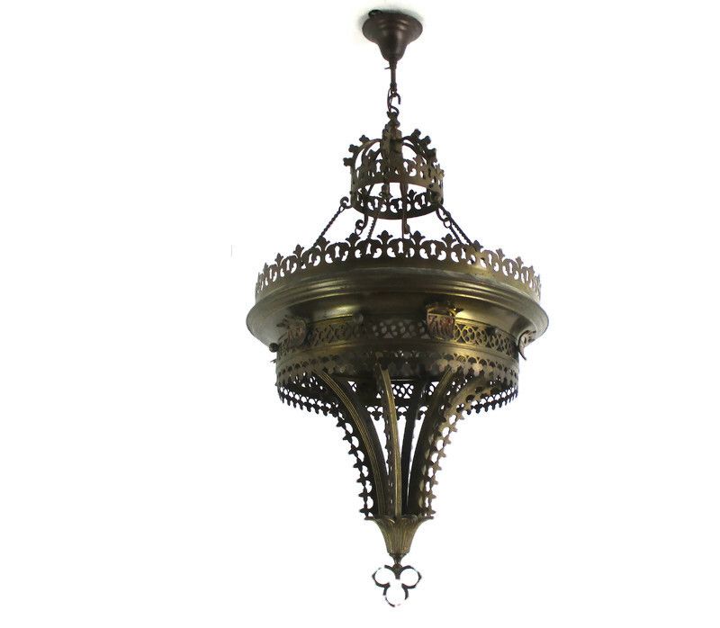 Gothic Ornate Brass Bronze 1 Light Chandelier Revival Empire Antique  Wow