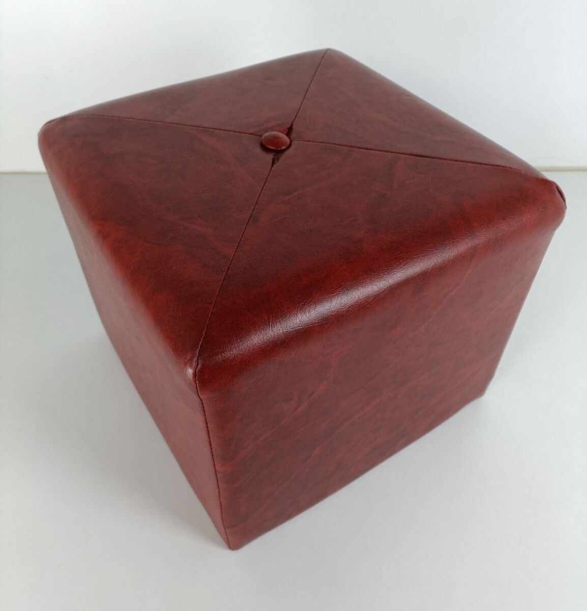 Retro Patchwork Footstool Stool Red Faux Leather  Pouf Cut And Sew Ottoman Seat photo for sale