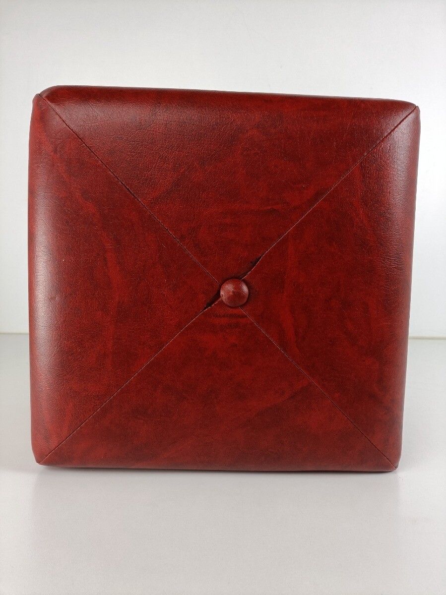Retro Patchwork Footstool Stool Red Faux Leather  Pouf Cut And Sew Ottoman Seat photo buy