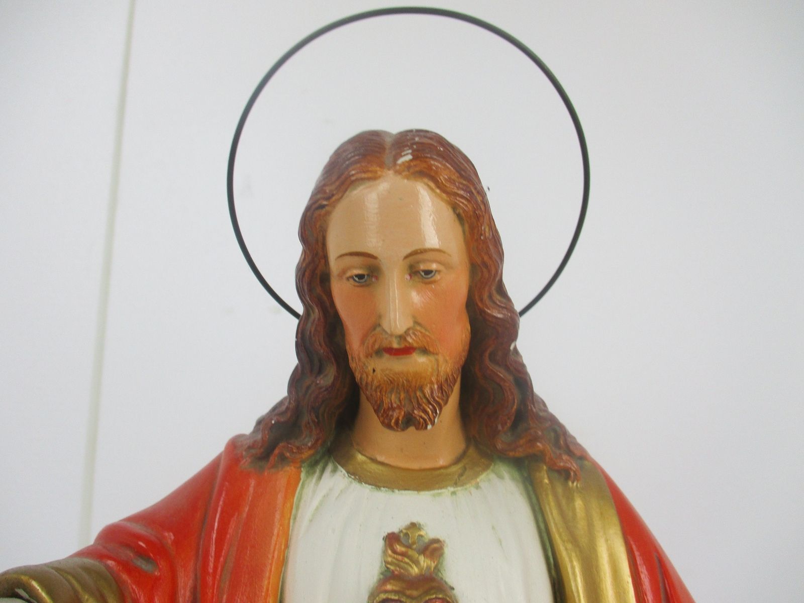 Antique Statue Jesus Christ Savior Sacred Heart Art Deco 1920s Plaster 20.07&Quo photo for sale