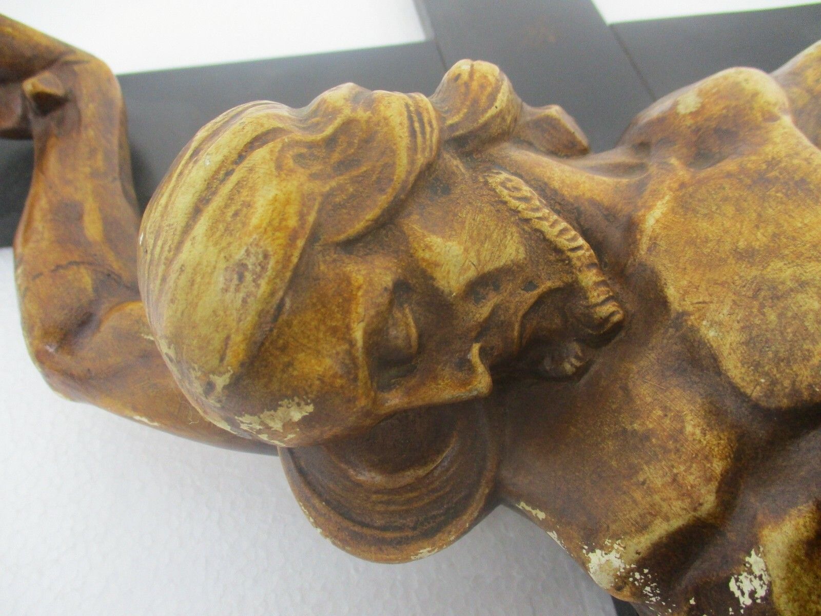Xl Wood Hanging Church Crucifix Plaster Corpus Signed Van Der Meeren Dramatic photo vinterior