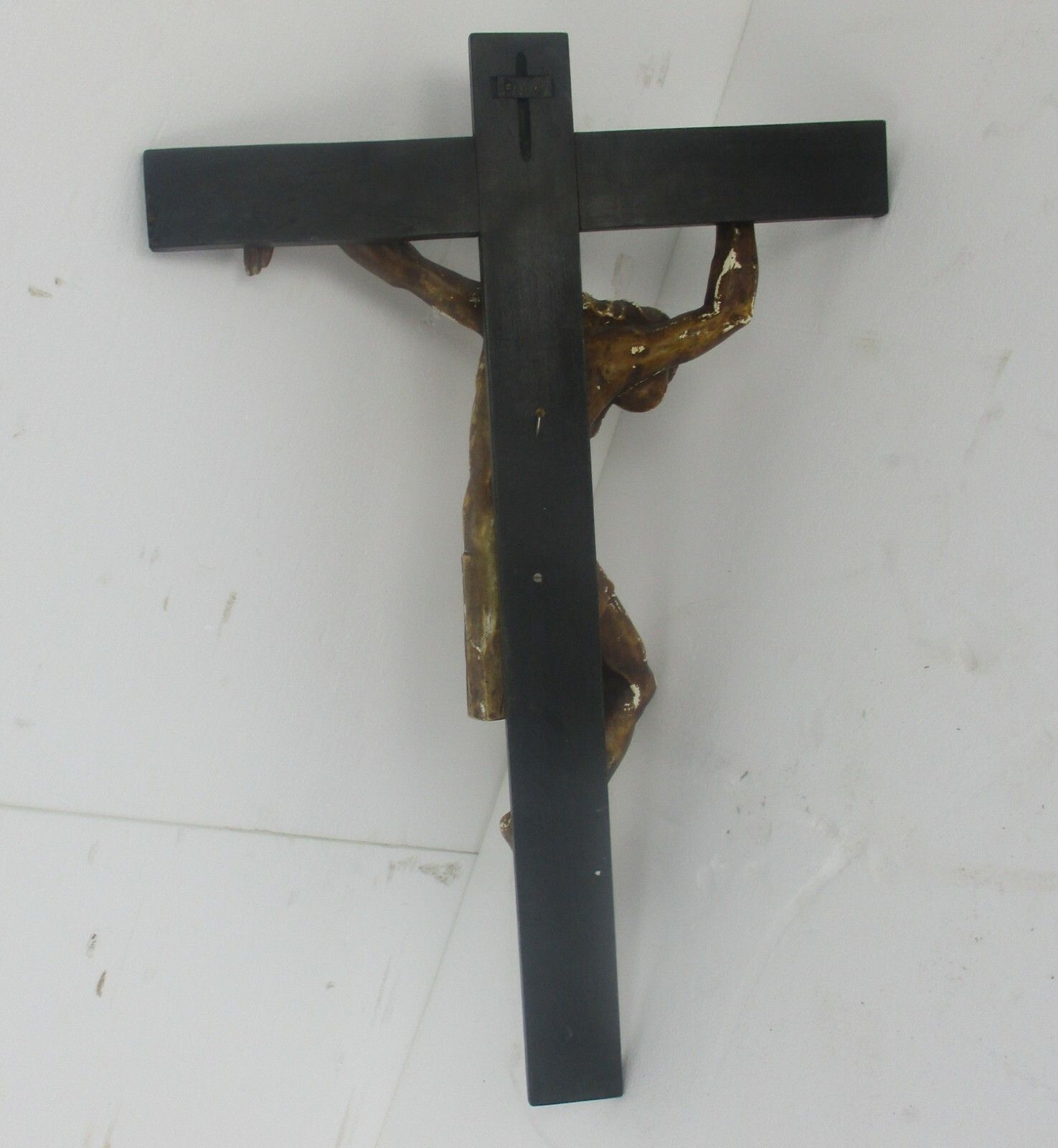 photo for sale Xl Wood Hanging Church Crucifix Plaster Corpus Signed Van Der Meeren Dramatic