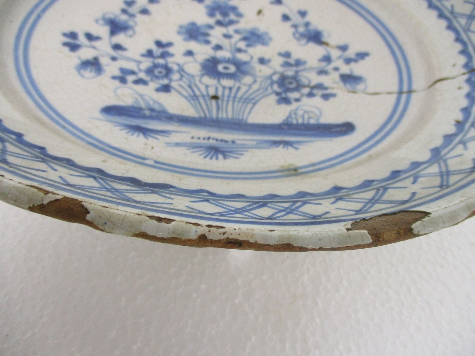 19th Century Delft Wall Hanging Charger Plate Blue White Antique Flower Pattern photo Art