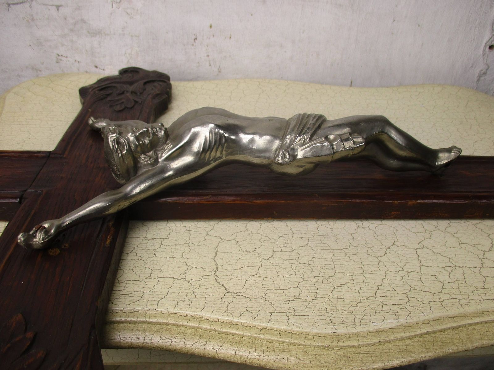 French Vintage Ornate Hand Carved Wood Oak Hanging Crucifix Cross Jesus Christ C photo buy