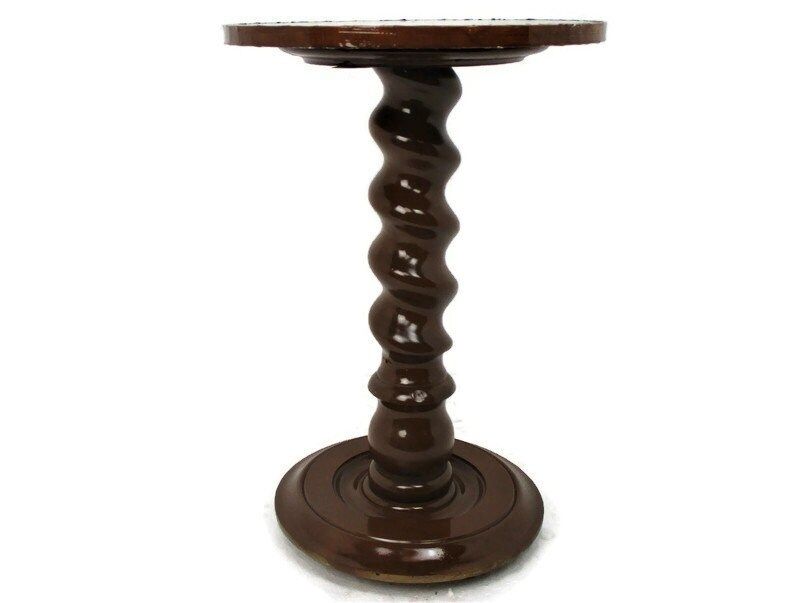 Large Hand Carved Wood Barley Twist Pedestal Display Side Table Plant Stand 24.0