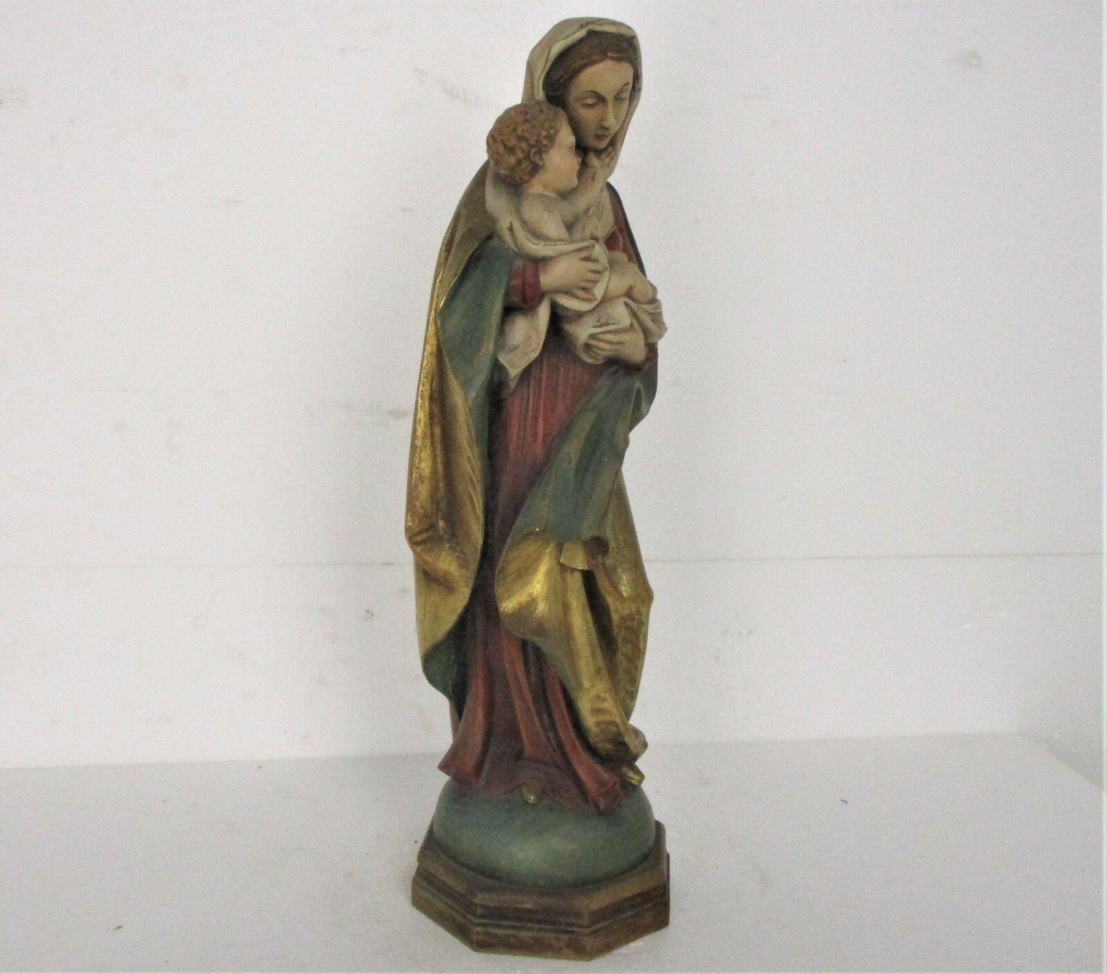 Xl Virgin Mary Madonna Infant Child  Wooden Statue Chapel  Polychrome 21.25" photo Art