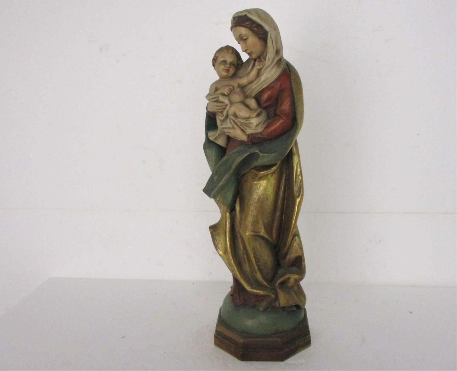 Xl Virgin Mary Madonna Infant Child  Wooden Statue Chapel  Polychrome 21.25" photo vinterior