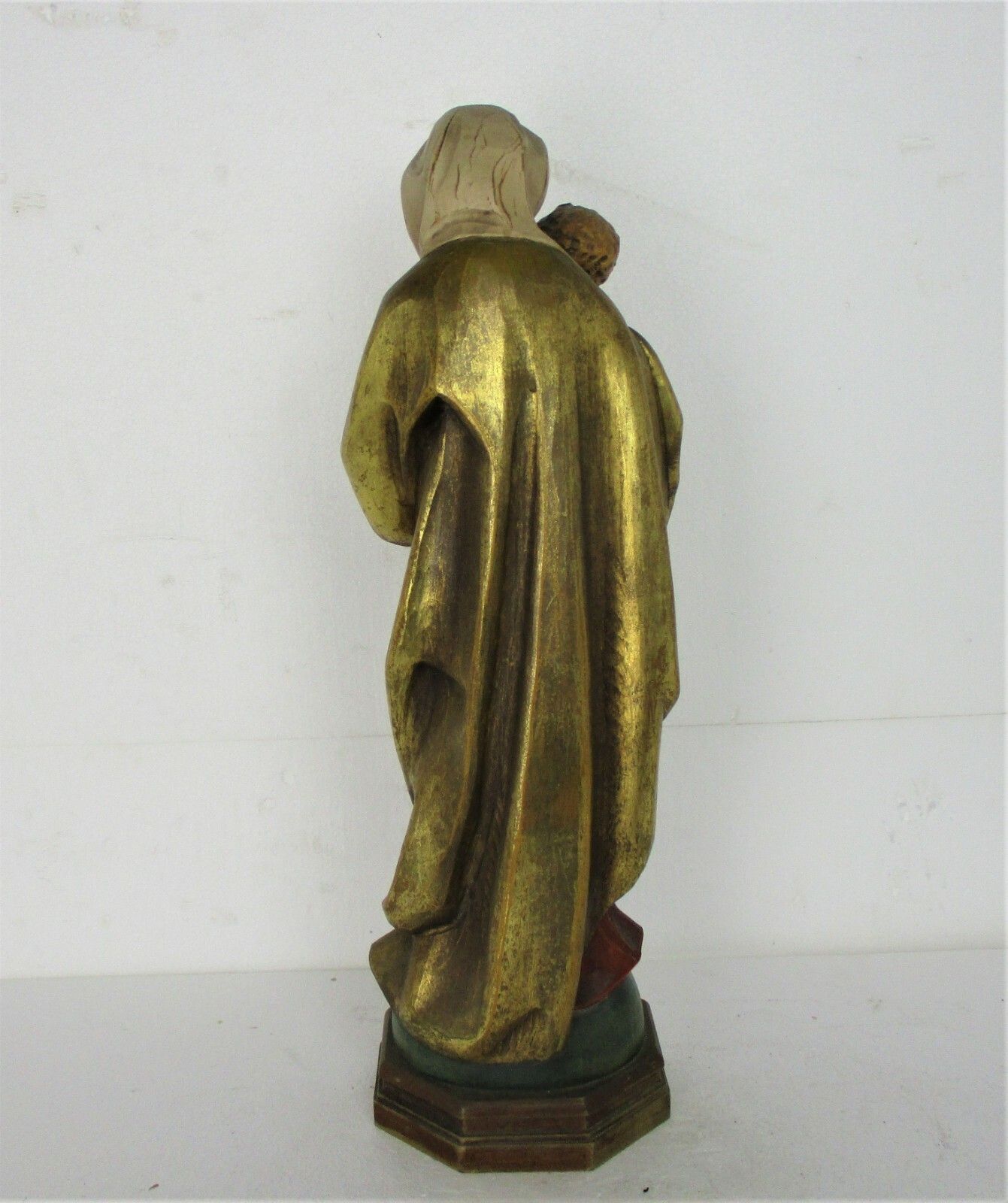 Xl Virgin Mary Madonna Infant Child  Wooden Statue Chapel  Polychrome 21.25" photo vintage