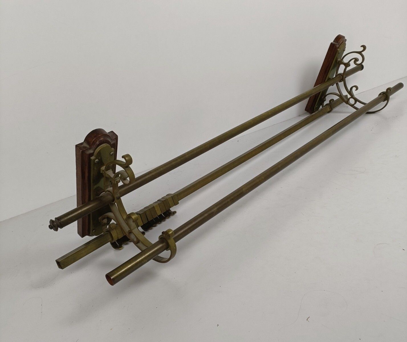 photo for sale Stunning Vintage Modernist Brass Railroad Industrial Coat Rack