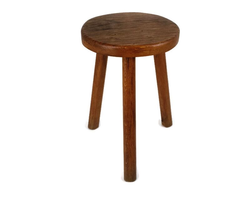 Hand Carved Wood Milking Stool Pedestal Table Pedestal  Vintage Vintage Side Tab