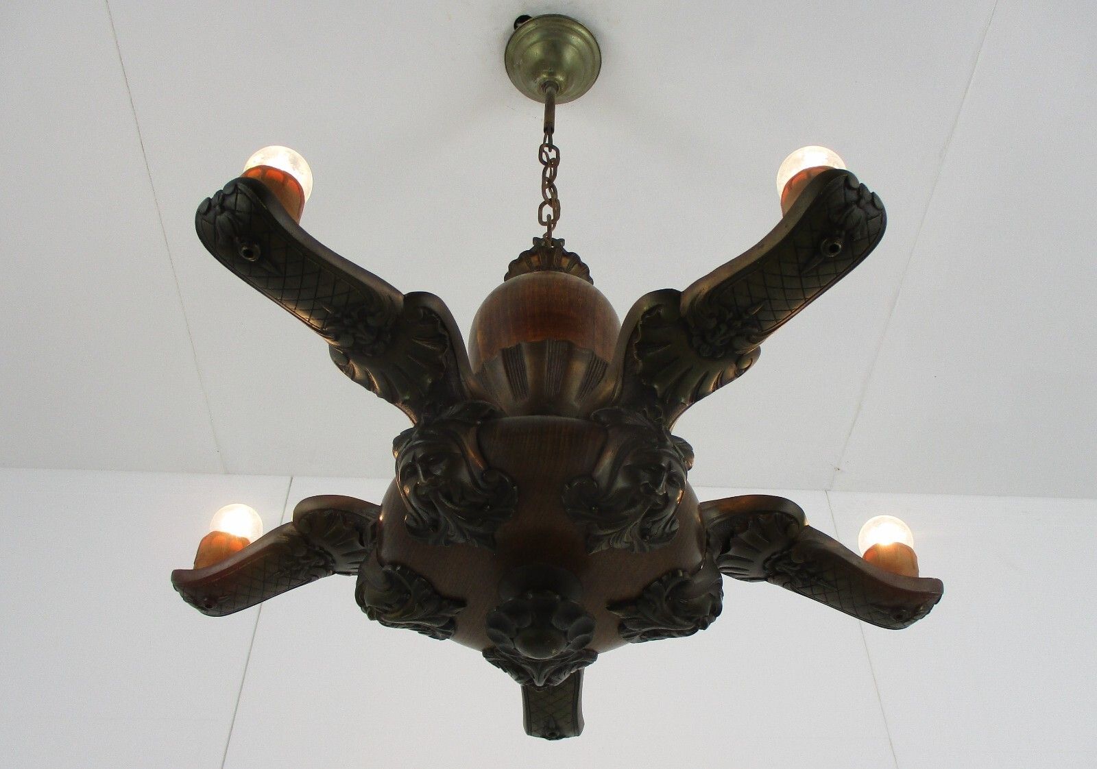 Gothic Ornate Brass  Bronze Wood 5 Lights Chandelier Revival Empire Stunning photo furniture